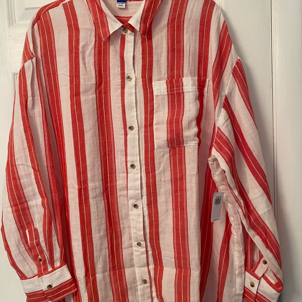 Old Navy Red and White Stripe Linen  Shirt